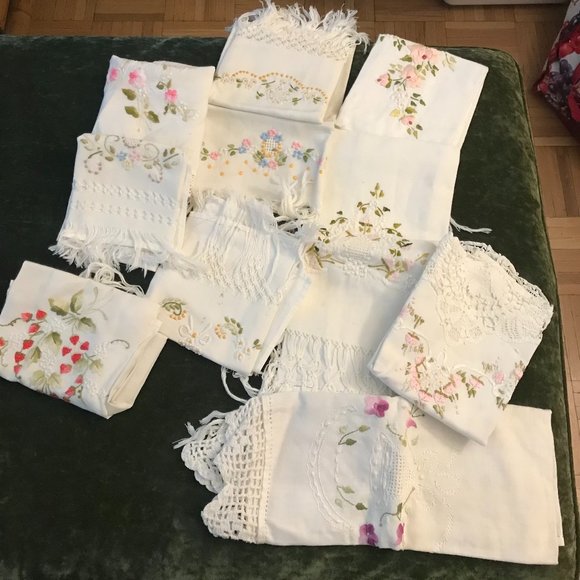 Set of 10 handmade linen embroidered hand towels imported - Picture 1 of 2